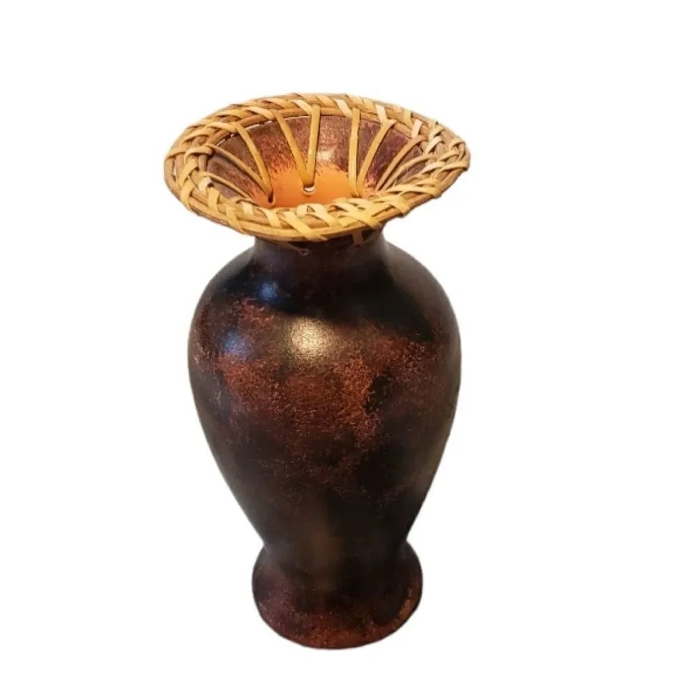 Pottery Vase Rattan Embellished